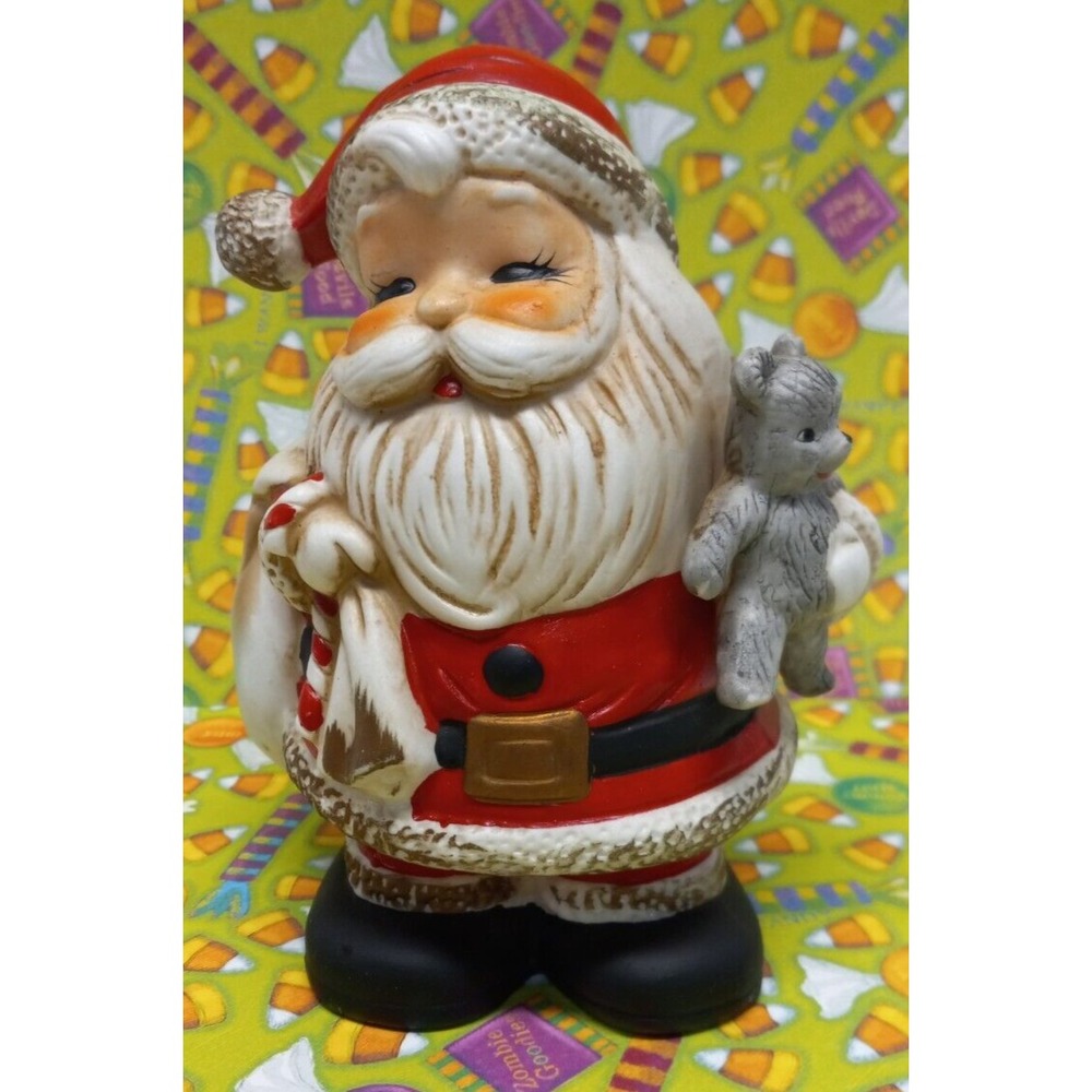 Christmas Santa Claus coin saving bank Bisque porcelain teddy bear kids room